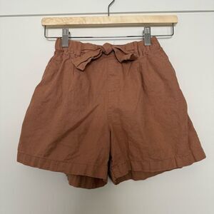 Uniqlo Shorts Girls 9-10 Years Brown Pull On Elastic Waist Linen Blend Summer